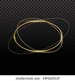 Golden sparkling ellipse isolated on black background