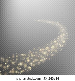 Golden sparkling falling star. Cosmic glittering wave. Gold glittering stars dust trail sparkling particles on transparent background. Space comet tail. EPS 10 vector file included