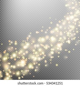 Golden sparkling falling star. Cosmic glittering wave. Gold glittering stars dust trail sparkling particles on transparent background. Space comet tail. EPS 10 vector file included