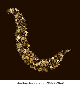 Golden sparkling falling star. Vector stardust trail. swirl stars, gold sparkles background, christmas lights confetti. magic shining Flying glitter cosmic backdrop on night sky
