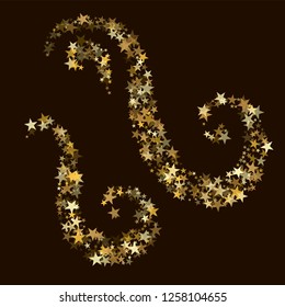 Golden sparkling falling star. Vector stardust trail. swirl stars, gold sparkles background, christmas lights confetti. magic shining Flying glitter cosmic backdrop on night sky