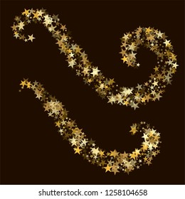 Golden sparkling falling star. Vector stardust trail. swirl stars, gold sparkles background, christmas lights confetti. magic shining Flying glitter cosmic backdrop on night sky