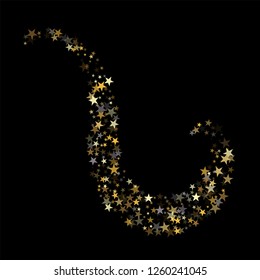 Golden sparkling falling star. Vector stardust trail. swirl stars, gold and silver sparkles background, christmas lights confetti. magic shining Flying glitter cosmic backdrop on night sky