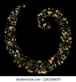 Golden sparkling falling star. Vector stardust trail. swirl stars, gold and silver sparkles background, christmas lights confetti. magic shining Flying glitter cosmic backdrop on night sky