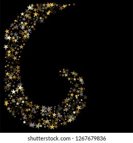 Golden sparkling falling star. Vector stardust trail. swirl stars, gold and silver sparkles background, christmas lights confetti. magic shining Flying glitter cosmic backdrop on night sky