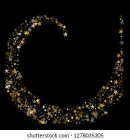 Golden sparkling falling star. Vector stardust trail. swirl stars, gold and silver sparkles background, christmas lights confetti. magic shining Flying glitter cosmic backdrop on night sky