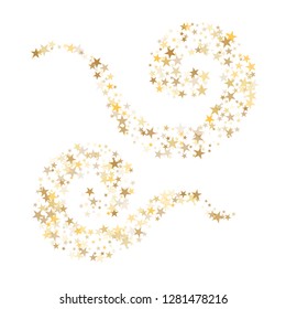 Golden sparkling falling star. Vector stardust trail. swirl stars, gold sparkles background, christmas lights confetti. magic shining Flying glitter cosmic backdrop