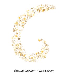 Golden sparkling falling star. Vector stardust trail. swirl stars, gold sparkles background, christmas lights confetti. magic shining Flying glitter cosmic backdrop
