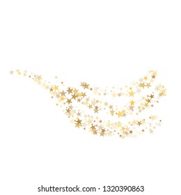 Golden sparkling falling star. Vector stardust trail. swirl stars, gold sparkles background, christmas lights confetti. magic shining Flying glitter cosmic backdrop