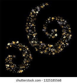 Golden sparkling falling star. Vector stardust trail. swirl stars, gold and silver sparkles background, christmas lights confetti. magic shining Flying glitter cosmic backdrop on night sky