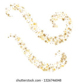 Golden sparkling falling star. Vector stardust trail. swirl stars, gold sparkles background, christmas lights confetti. magic shining Flying glitter cosmic backdrop