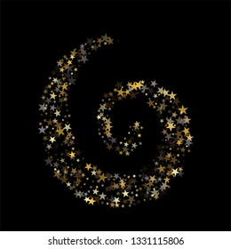 Golden sparkling falling star. Vector stardust trail. swirl stars, gold and silver sparkles background, christmas lights confetti. magic shining Flying glitter cosmic backdrop on night sky