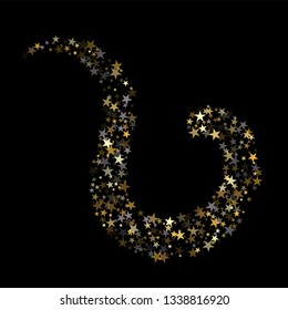 Golden sparkling falling star. Vector stardust trail. swirl stars, gold and silver sparkles background, christmas lights confetti. magic shining Flying glitter cosmic backdrop on night sky