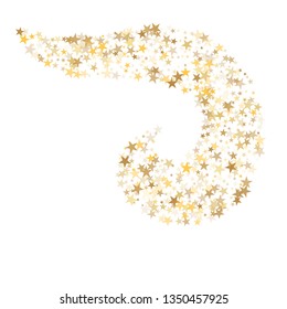 Golden sparkling falling star. Vector stardust trail. swirl stars, gold sparkles background, christmas lights confetti. magic shining Flying glitter cosmic backdrop