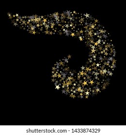 Golden sparkling falling star. Vector stardust trail. swirl stars, gold sparkles background, christmas lights confetti. magic shining Flying glitter cosmic backdrop