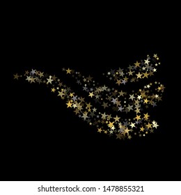 Golden sparkling falling star. Vector stardust trail. swirl stars, gold sparkles background, christmas lights confetti. magic shining Flying glitter cosmic backdrop