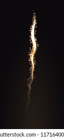 Golden sparkling firework trail on dark background. Vector illustration