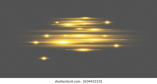 Goldene funkelnde Lichtblitze mit Bewegungsunschärfe, Lichtlinien.