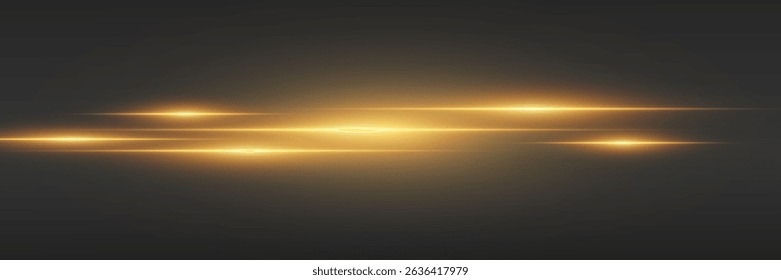 Golden sparkling flashes of light with motion blur, light lines.