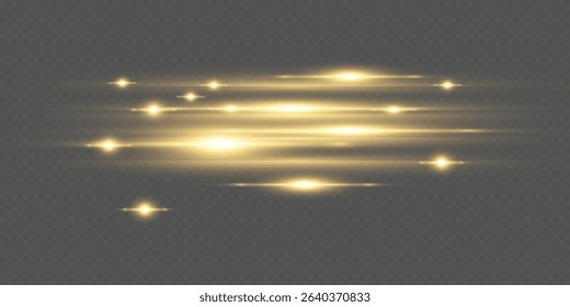 Golden sparkling flashes of light with motion blur, light lines.