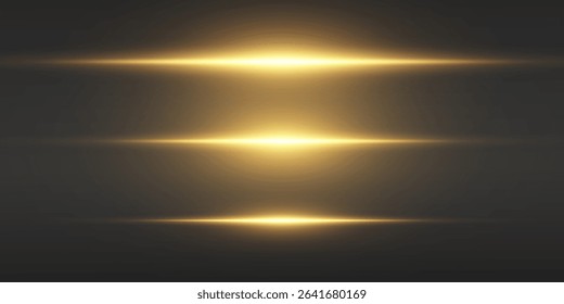Golden sparkling flashes of light with motion blur, light lines.