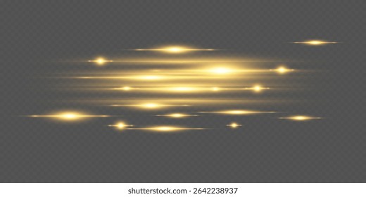 Goldene funkelnde Lichtblitze mit Bewegungsunschärfe, Lichtlinien.