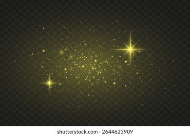  Cintilante dourado poeira brilhante e estrelas brilhantes. Em um plano de fundo transparente