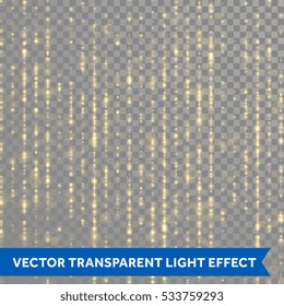 Golden sparkling glitter threads. Sparkling lines of gold particles with shimmering light blurs. curtain backdrop of shiny sequins or strass on transparent background