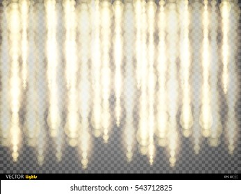 Golden sparkling glitter yarn. Glittering particles line with flickering light blurs. Curtain backdrop Christmas, New Year decoration on a transparent background