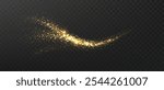 Golden sparkling glittering comet with stardust trail. Gold glitter dust, wave abstract elements on transparent background, golden sparkles.