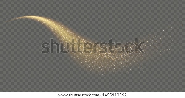 Golden sparkling glittering comet with\
stardust trail. Space sparkles star tail. EPS\
10
