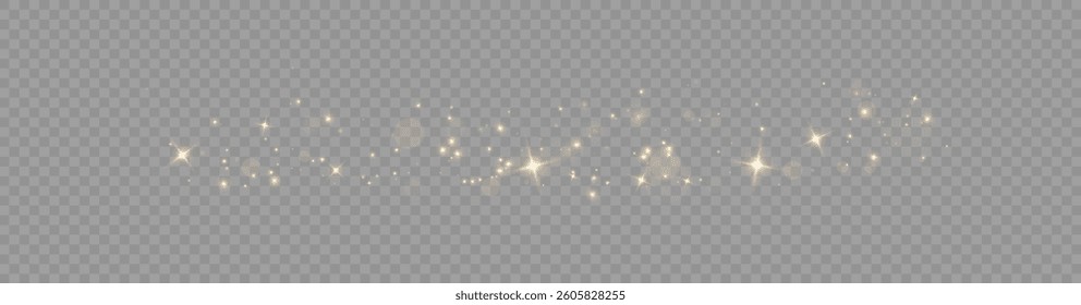 Golden Sparkling Light Effect with Glowing Stars, Soft Blurred Bokeh and Magic Dust Particles on a Transparent Background for Festive, Christmas, New Year, Luxury, and Elegant Celebration Designs