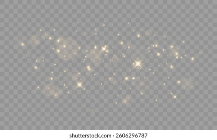 Golden Sparkling Light Effect with Glowing Stars, Soft Blurred Bokeh and Magic Dust Particles on a Transparent Background for Festive, Christmas, New Year, Luxury, and Elegant Celebration Designs