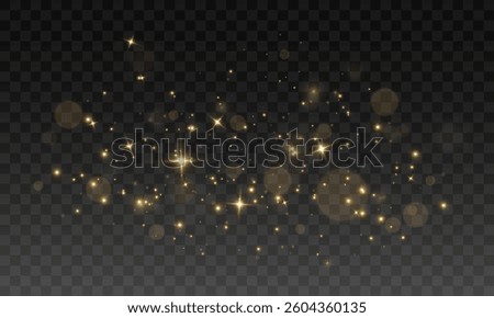 Golden Sparkling Light Effect with Glowing Stars, Soft Blurred Bokeh and Magic Dust Particles on a Transparent Background for Festive, Christmas, New Year, Luxury, and Elegant Celebration Designs