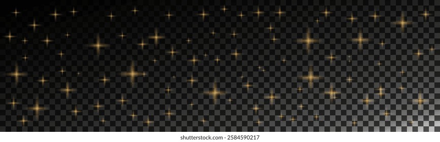 Golden Sparkling Light Particles on Transparent Background for Festive Design Projects. A captivating display of golden sparkling light particles against a transparent background, perfect 