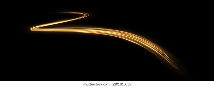 Golden sparkling light trail. Luxury golden wave with glitter. Magic sparkle dust on transparent background. 