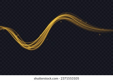 Golden sparkling light trail. Magic light trail of glittering comet tail. Shimmering golden wave with glitter.
