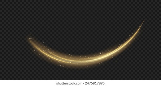 Golden sparkling light trail. Magic light trail of glittering comet tail. Shimmering golden wave with glitter.