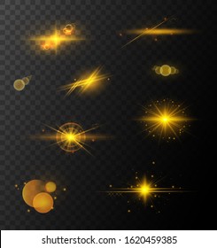 Golden sparkling light trails. Sparkling glitter flashes. Shining particles with sparkler tails. Shining star, the sun particles.