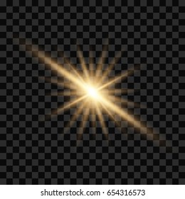 Golden sparkling light trails. Lens flare effect on transparent background