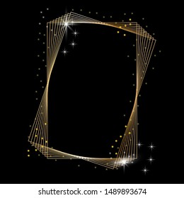 Golden sparkling rectangle with golden glitter isolated on black background