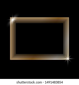 Golden sparkling rectangle with golden glitter isolated on black background