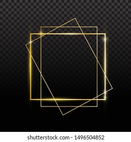Golden sparkling rectangle with golden light isolated on black background