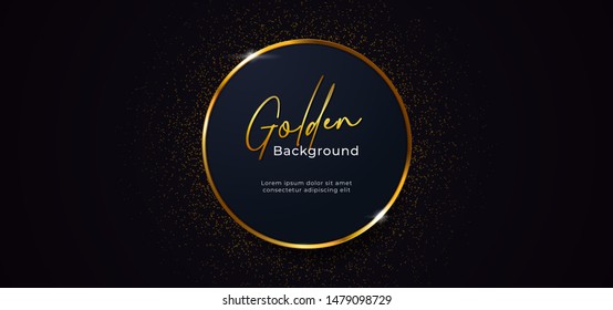 golden sparkling ring circle with gold glitter decoration effect on dark blue background vector illustration. beautiful elegant badge template design