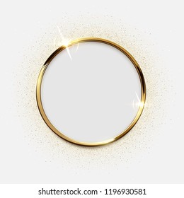 Golden sparkling ring with glitter isolated on white background. Vector luxury golden frame