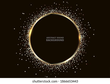 Golden sparkling ring with golden glitter isolated on black background. Vector golden frame.