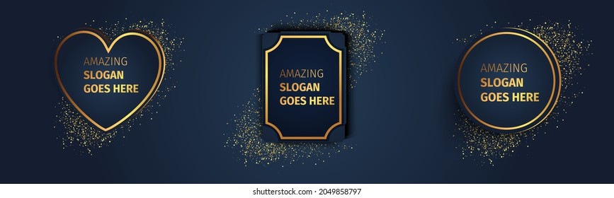 Goldener funkelnder Ring mit goldenem Glitter einzeln auf schwarzem Hintergrund. Vektor goldener Rahmen.
