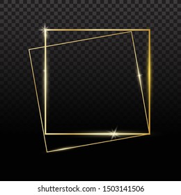 Golden sparkling square with golden glitter isolated on black background.