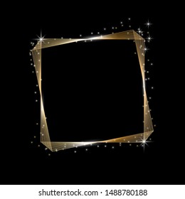 Golden sparkling square shape with golden glitter isolated on black background