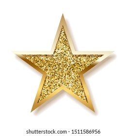 Golden sparkling star isolated on white background. Vector design element